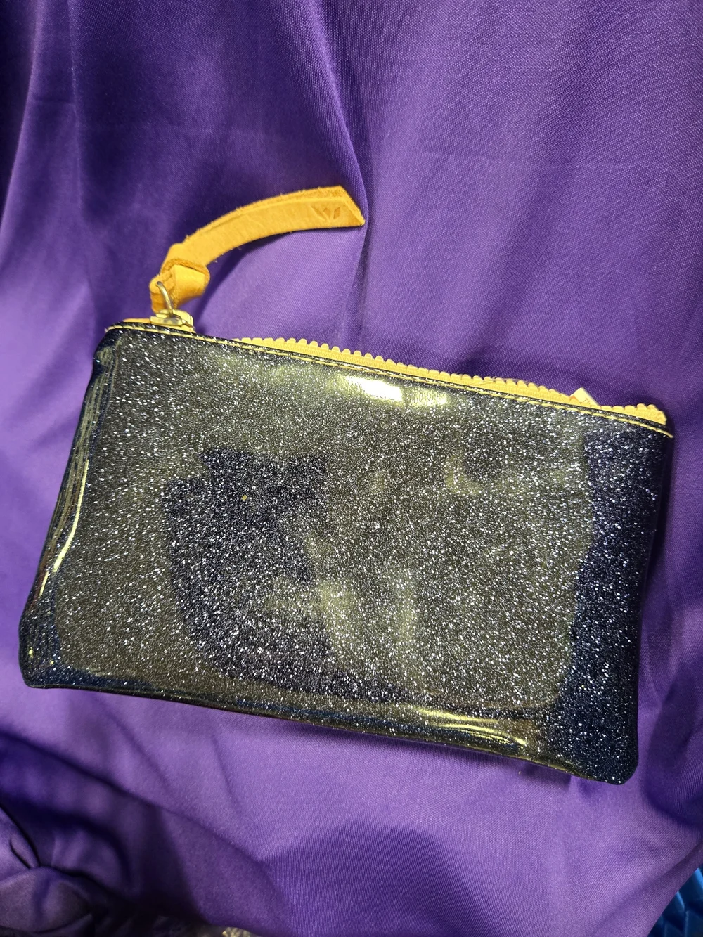 Consuela Black Glitter Wallet with Yellow Trim